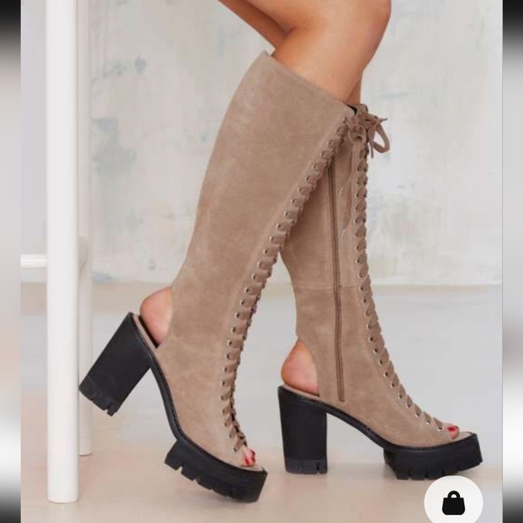 YES Dashawn Tan Lace Up platform Knee High Boots - Picture 2 of 11